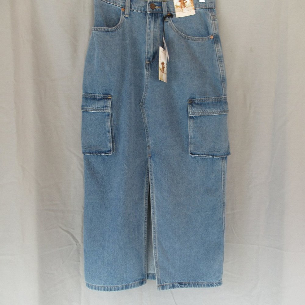 Sincerely Jules skirt denim maxi front slit Jr 5/26 medium wash